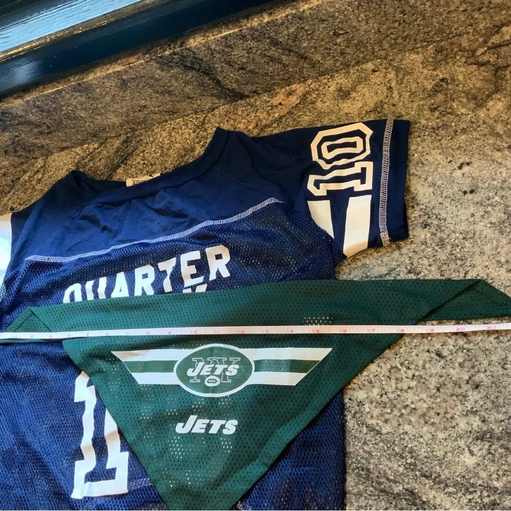 Dog Bundle, Jets Bandana. Blue Dog Jersey, Dog/cat socks set of 3, 4 Bandana’s
